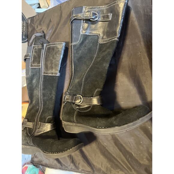 Clarks Womens 8M Tall Form Fit Riding Boot Black Suede & Leather. Side Zip. - Picture 1 of 4